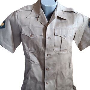 Vintage Small Men's Army Shirt 1956 50's Military Khaki Uniform Quarter Length